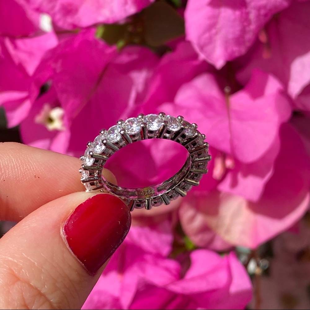 14k gold over 925 diamond eternity wedding band - Picture 14 of 16